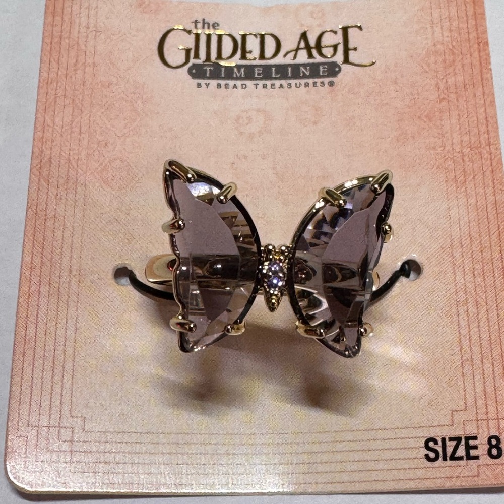 Gilded Age Butterfly Ring with Purple Glass Accents Size 8 New